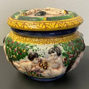 Italian Majolica Trinket Box – Vintage, Hand-Painted